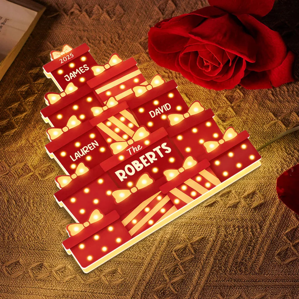 Personalized LED Christmas Gift Box Decor for Families - Holiday Home Decoration Plaque MagicInPrints