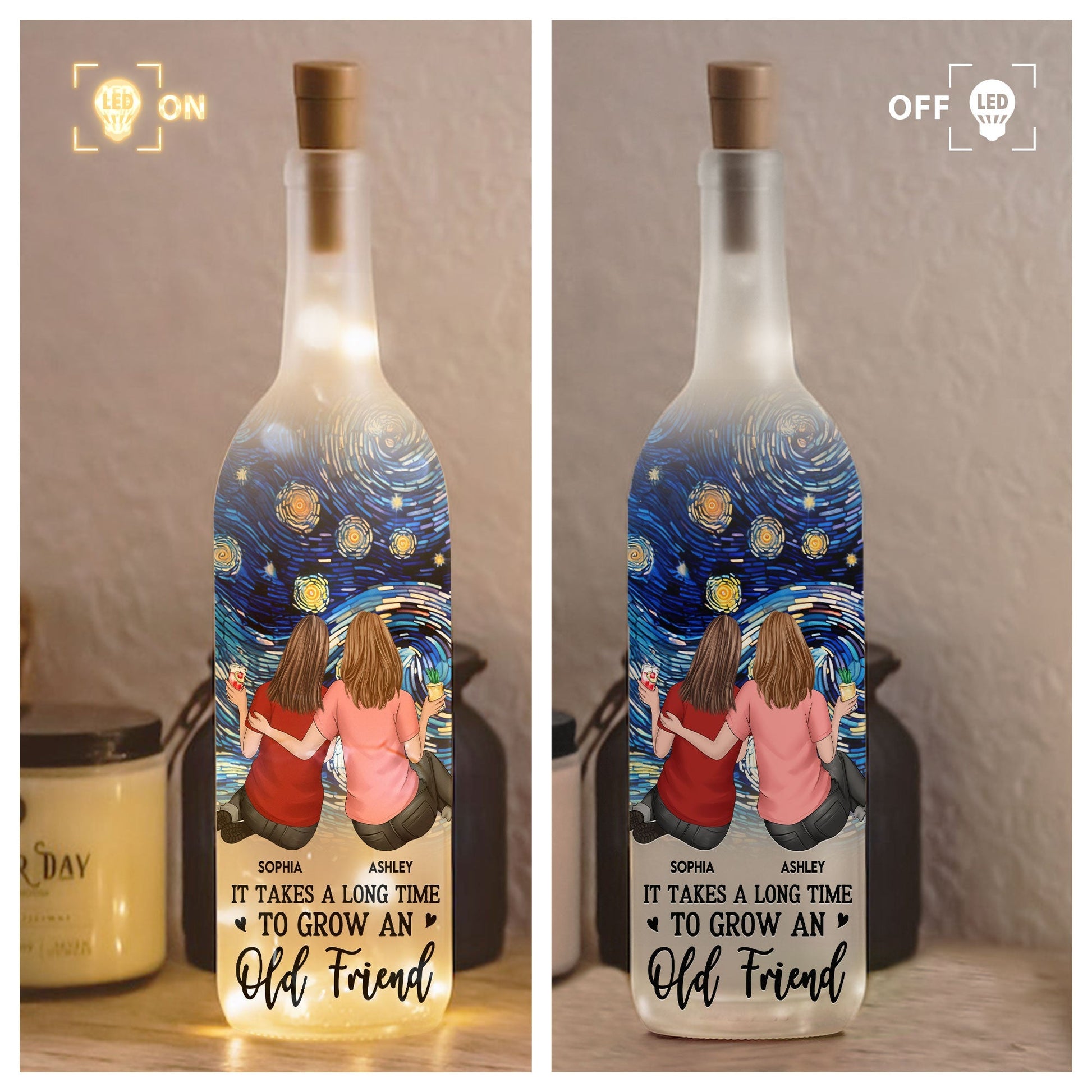 Personalized LED Wine Bottle Lamp for Friends - Sentimental Gift for Home Decor Lamp MagicInPrints