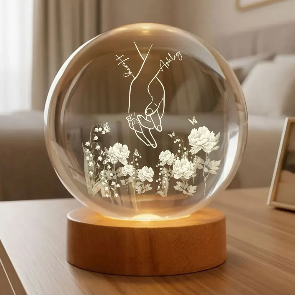 Personalized LED Night Light for Couples with Engraved Hand Design - Romantic Home Decor Lamp MagicInPrints
