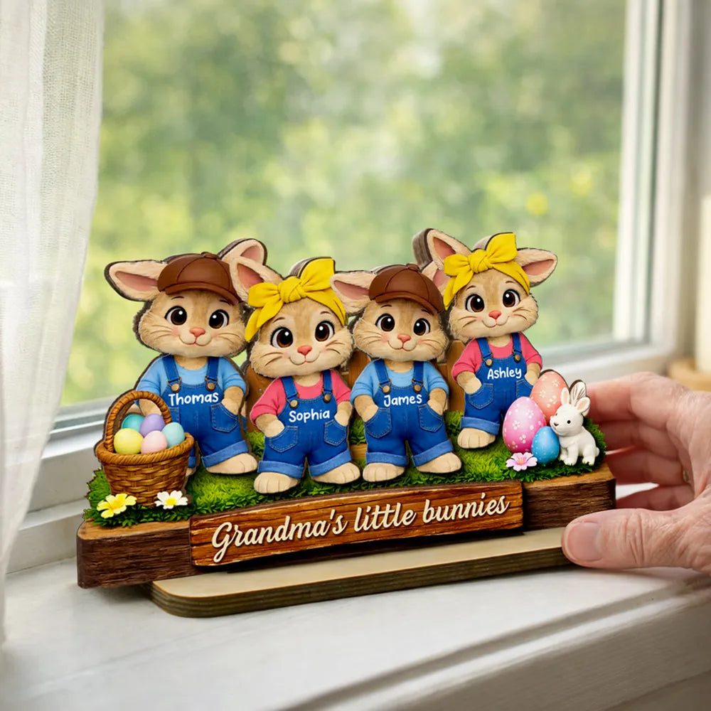 Personalized Bunny Family Garden Statue for Grandma - Easter Decoration Plaque MagicInPrints