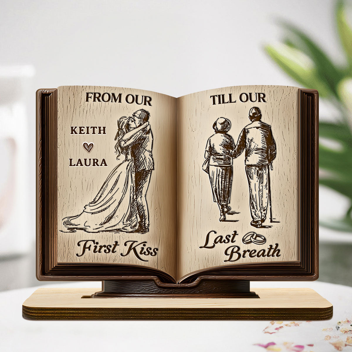 Personalized Wooden Book Sculpture for Couples - Wedding Anniversary Gift Plaque MagicInPrints