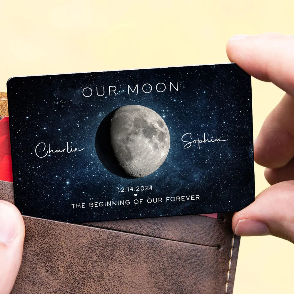 Personalized Moon Phase Metal Print for Couples - Anniversary Gift Wallet Card MagicInPrints