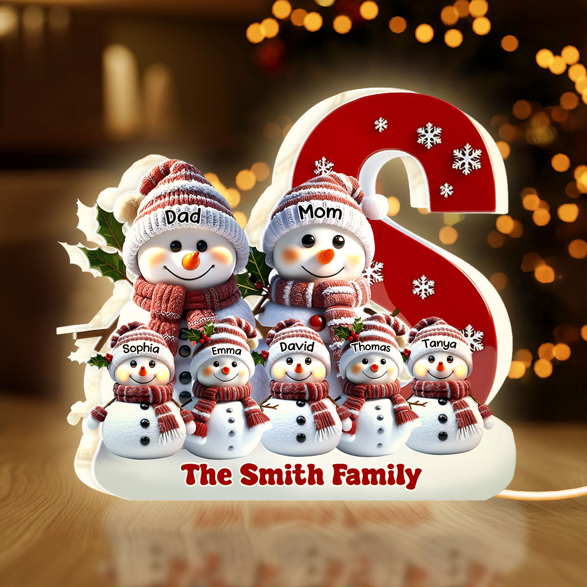 Personalized Snowman Family Christmas Decor Light - Holiday Gift Plaque MagicInPrints