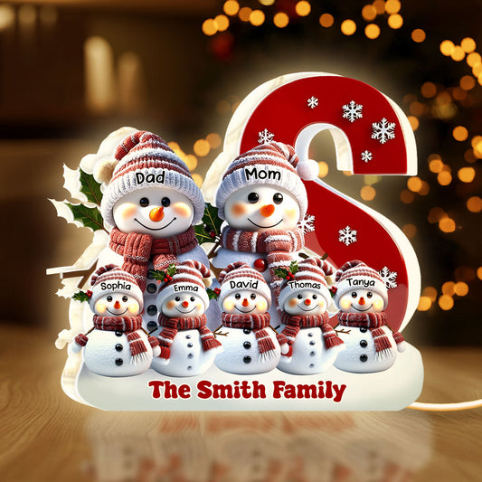 Personalized Snowman Family Christmas Decor Light - Holiday Gift Plaque MagicInPrints