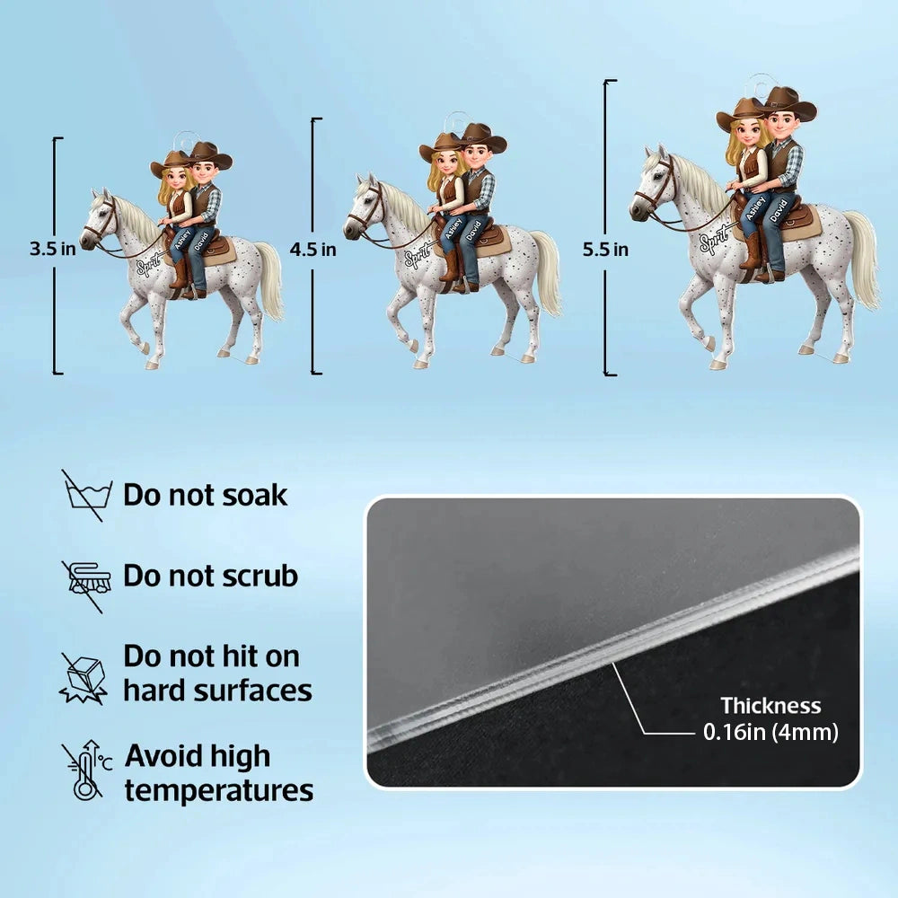 Personalized Cowboy Couple Car Ornament for Horse Lovers - Unique Gift Car Hanger MagicInPrints