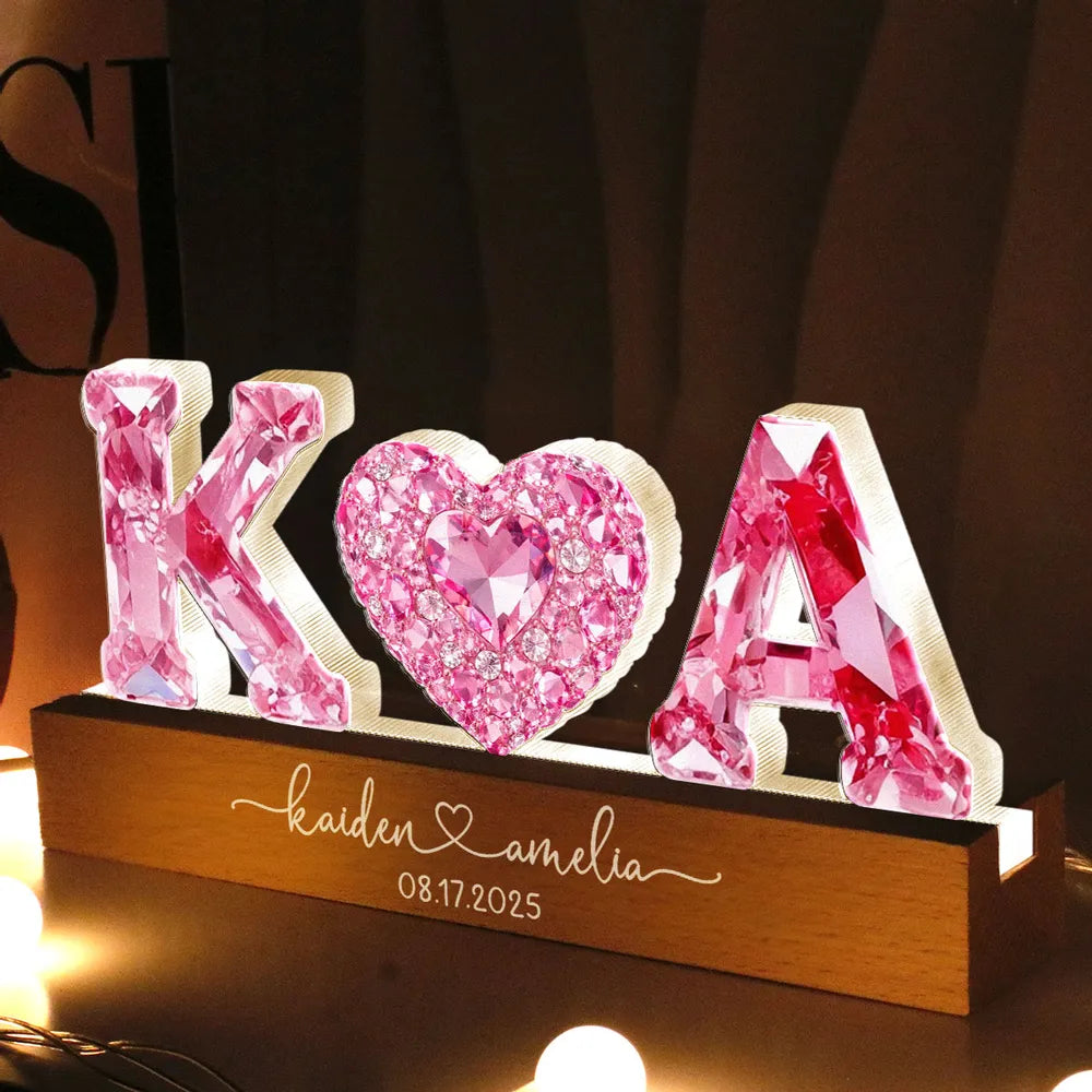 Personalized LED Crystal Initials Lamp for Couples - Romantic Gift Plaque MagicInPrints
