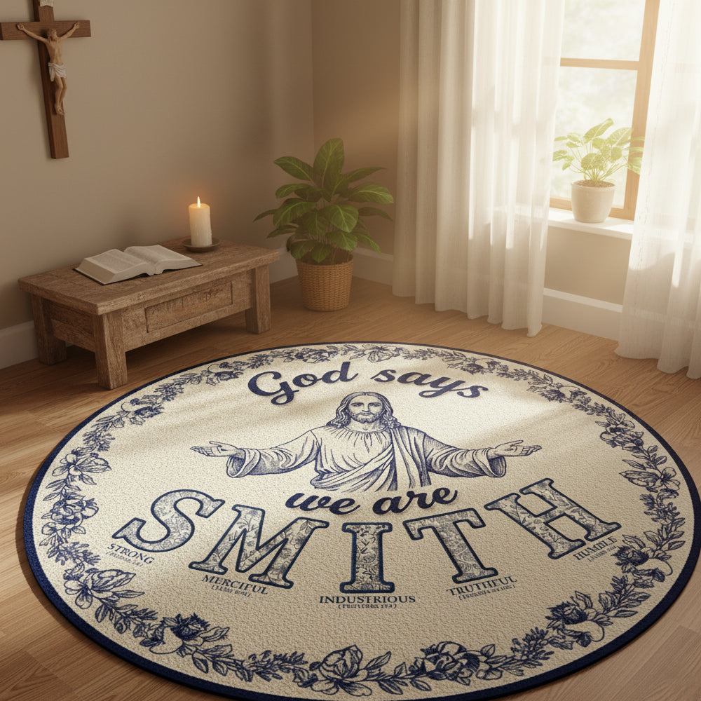 Custom Alphabet Letters Gifts For Christian Family Quilted Round Mat Doormat MagicInPrints