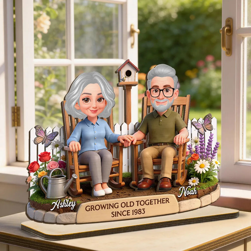 Personalized Couple Figurine for Seniors - Growing Old Together Anniversary Gift Plaque MagicInPrints