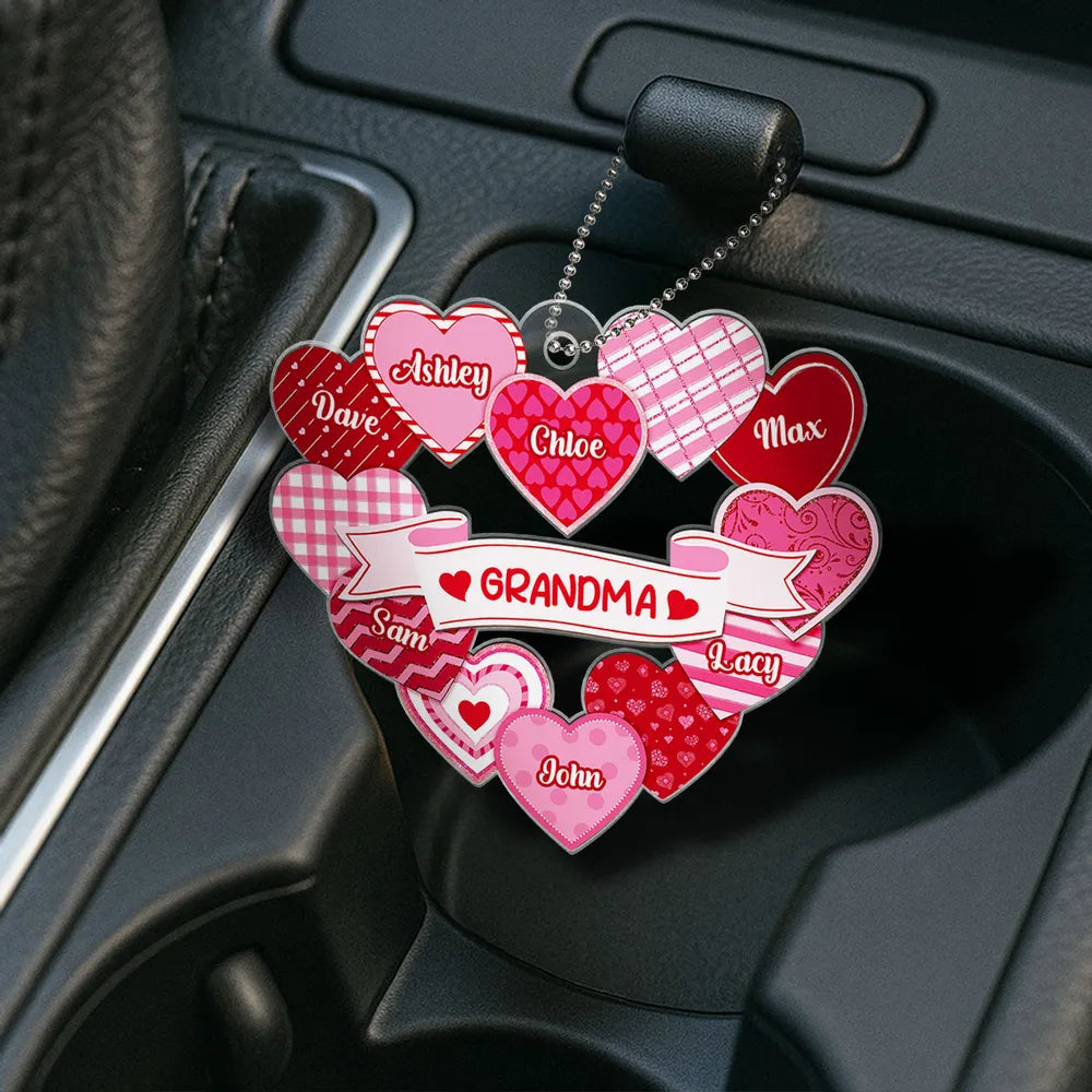 Personalized Heart Car Ornament for Grandma - Family Names Display Car Hanger MagicInPrints