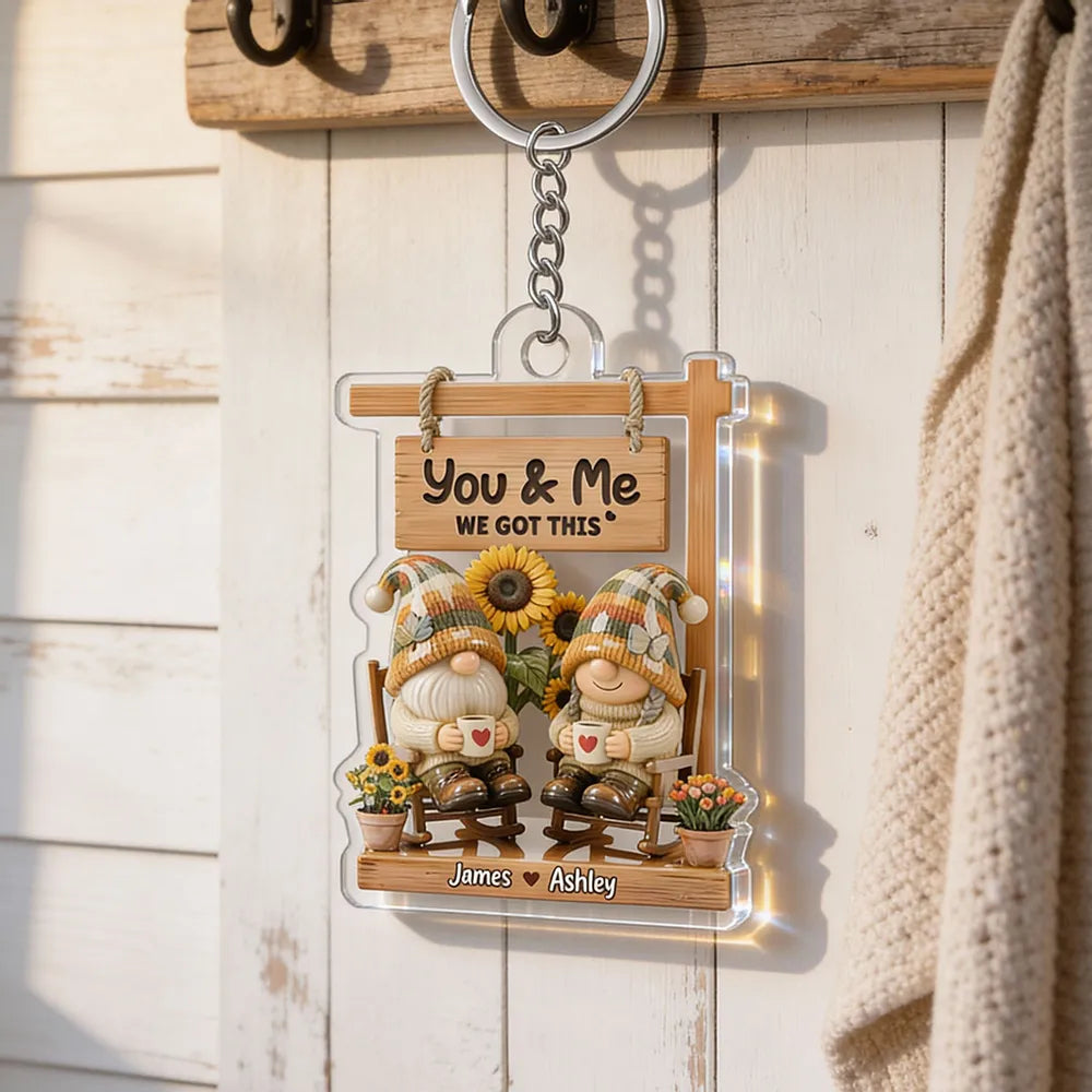 Personalized Gnome Keychain for Couples - Romantic Gift with Sunflower Design Keychain MagicInPrints