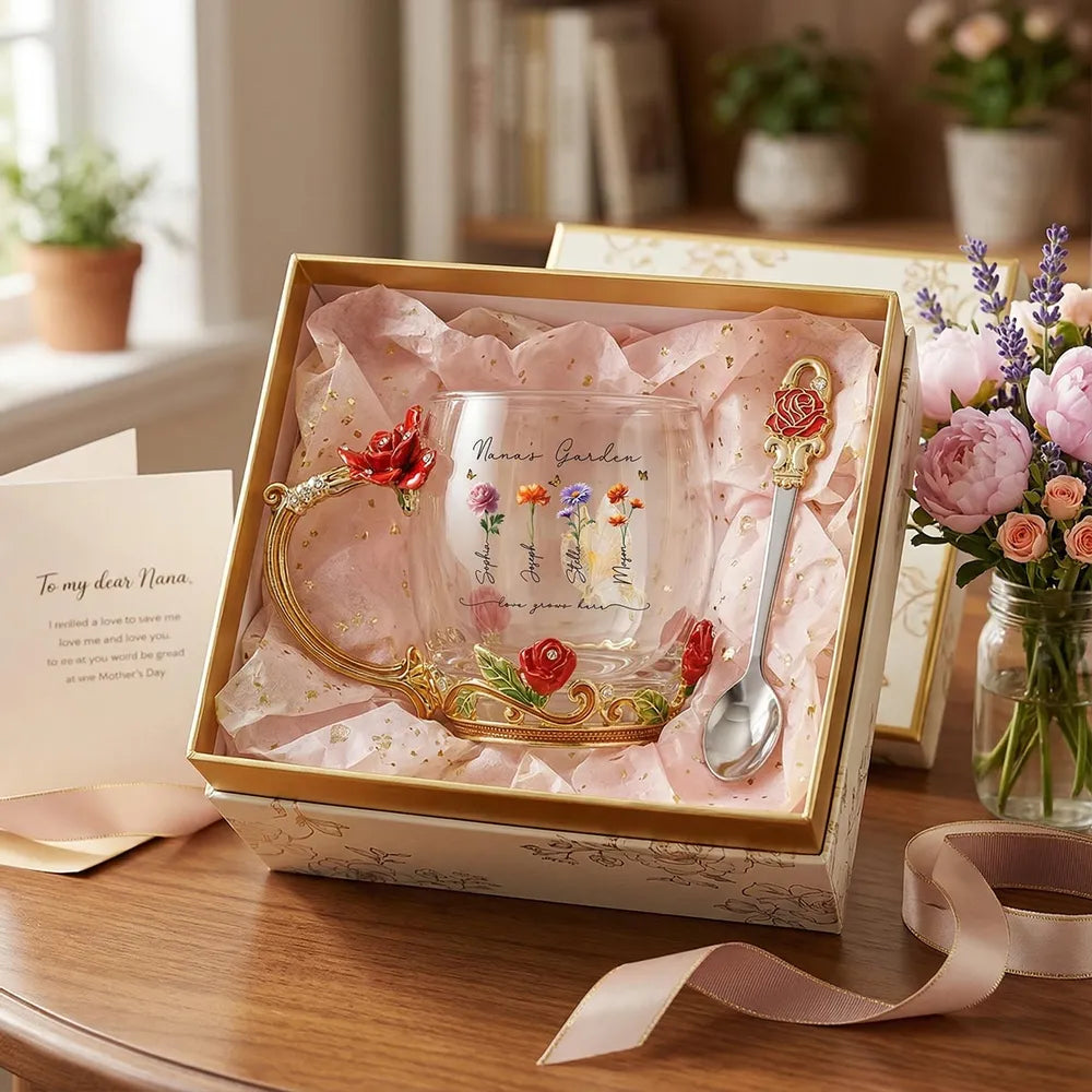 Personalized Glass Mug for Nana with Floral Design - Perfect Gift for Mother's Day or Birthday Cup MagicInPrints