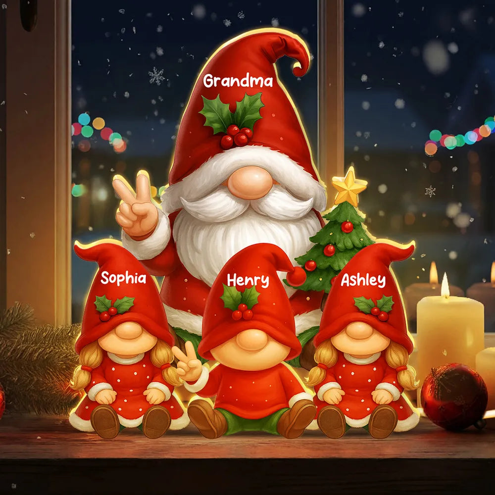 Personalized Christmas Gnome Family Figurine for Grandparents - Holiday Decor Plaque MagicInPrints