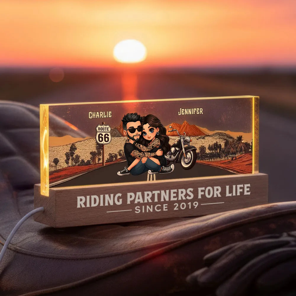 Personalized LED Light for Couples - Riding Partners for Life Gift Plaque MagicInPrints