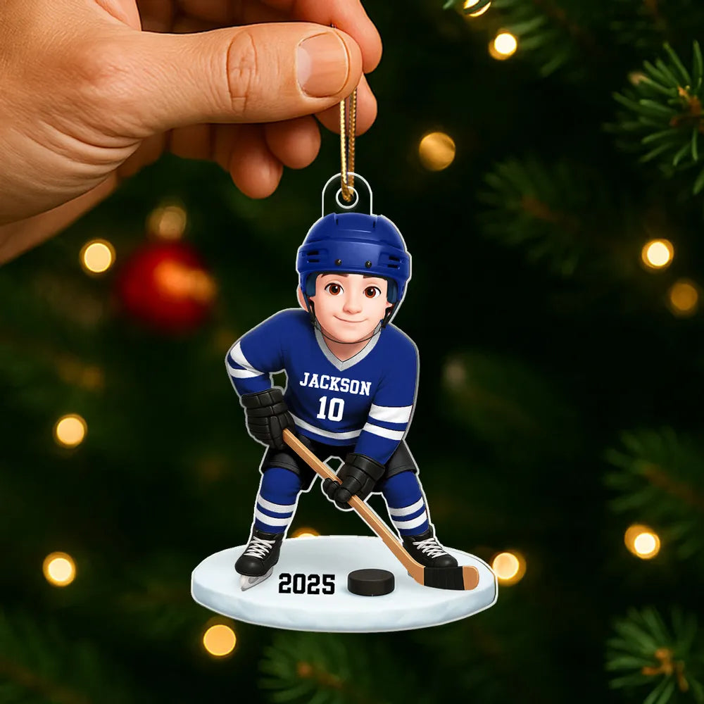 Custom Hockey Player Ornament for Kids - Personalized Sports Gift Ornament MagicInPrints