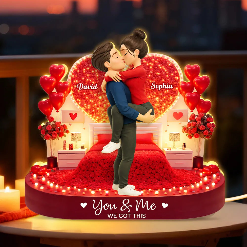 Personalized Romantic Couple Figurine with LED Heart - Anniversary Gift Plaque MagicInPrints