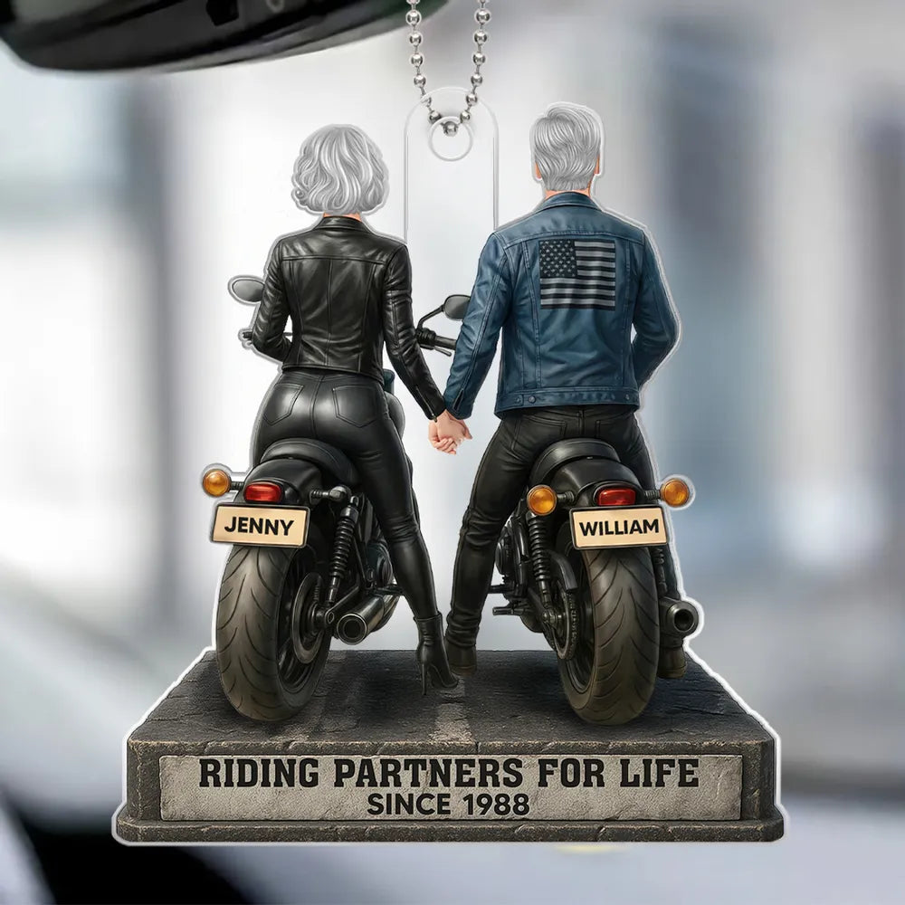 Custom Motorcycle Couple Ornament for Bikers - Anniversary Gift Car Hanger MagicInPrints