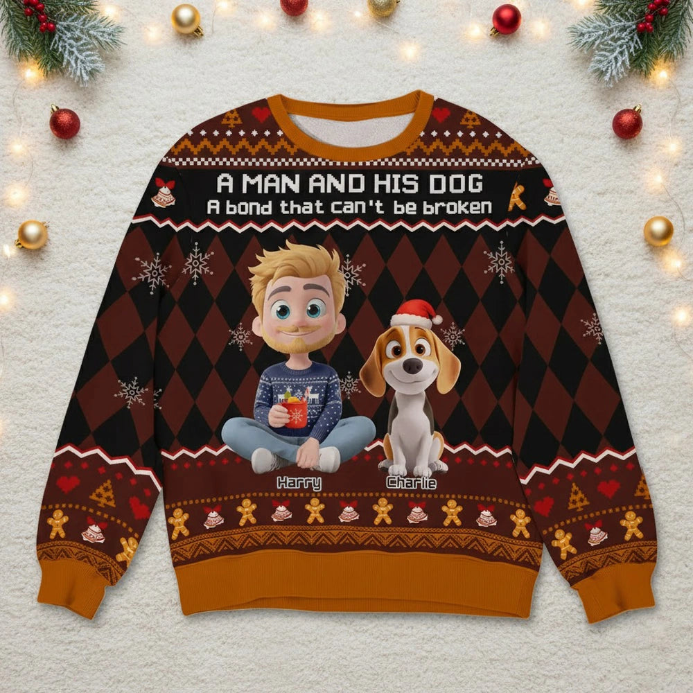 Personalized Christmas Sweater for Dog Lovers - A Man and His Dog Design Cloth MagicInPrints