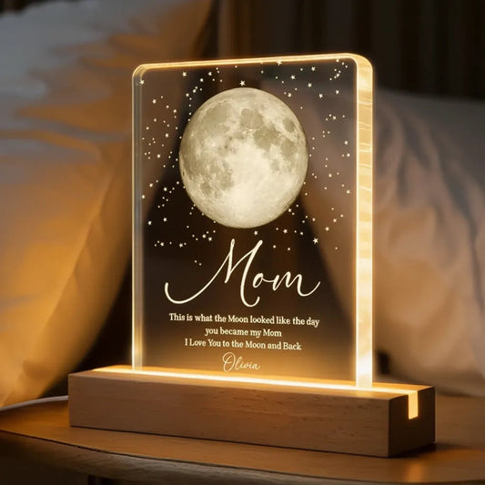 Personalized Moon Lamp for Mom - Custom Night Light with Date Plaque MagicInPrints
