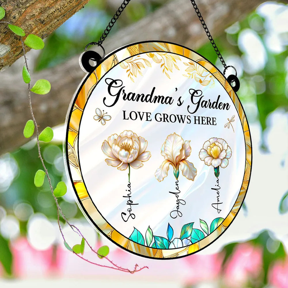 Personalized Garden Sign for Grandma - Floral Design with Names - Perfect for Mother's Day Ornament MagicInPrints