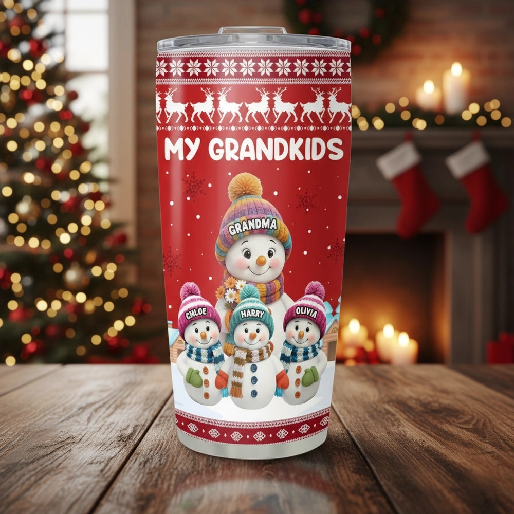 Personalized Christmas Tumbler for Grandma - Snowman Family Design Cup MagicInPrints