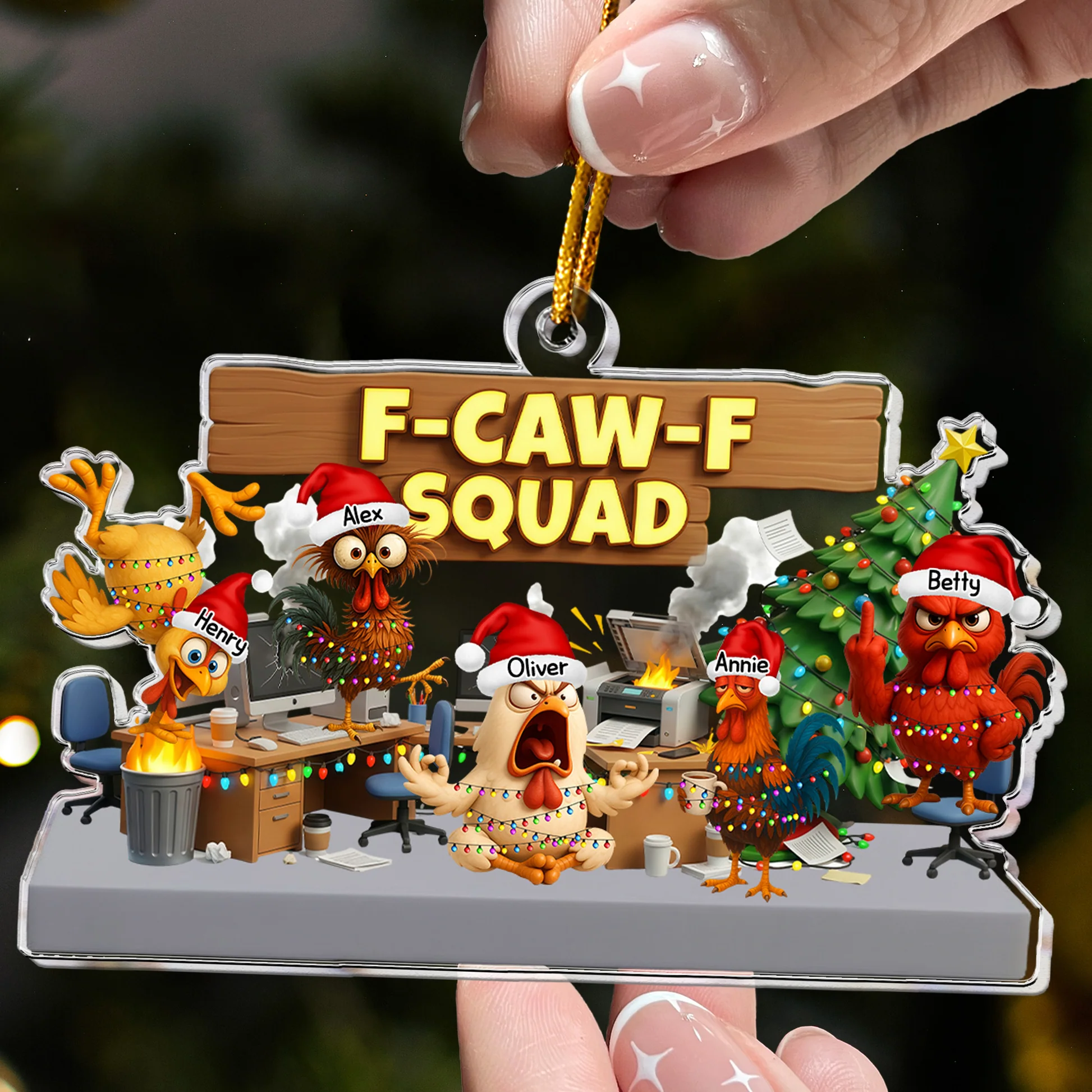 Personalized Chicken Office Christmas Ornament for Fun Holiday Decor - F-Caw-F Squad Ornament MagicInPrints