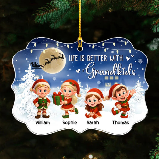 Personalized Christmas Ornament for Grandparents - Elf Design with Grandkids' Names Ornament MagicInPrints