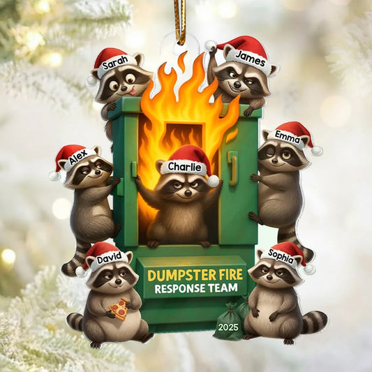 Personalized Raccoon Dumpster Fire Ornament for Family Humor - Christmas 2025 Ornament MagicInPrints