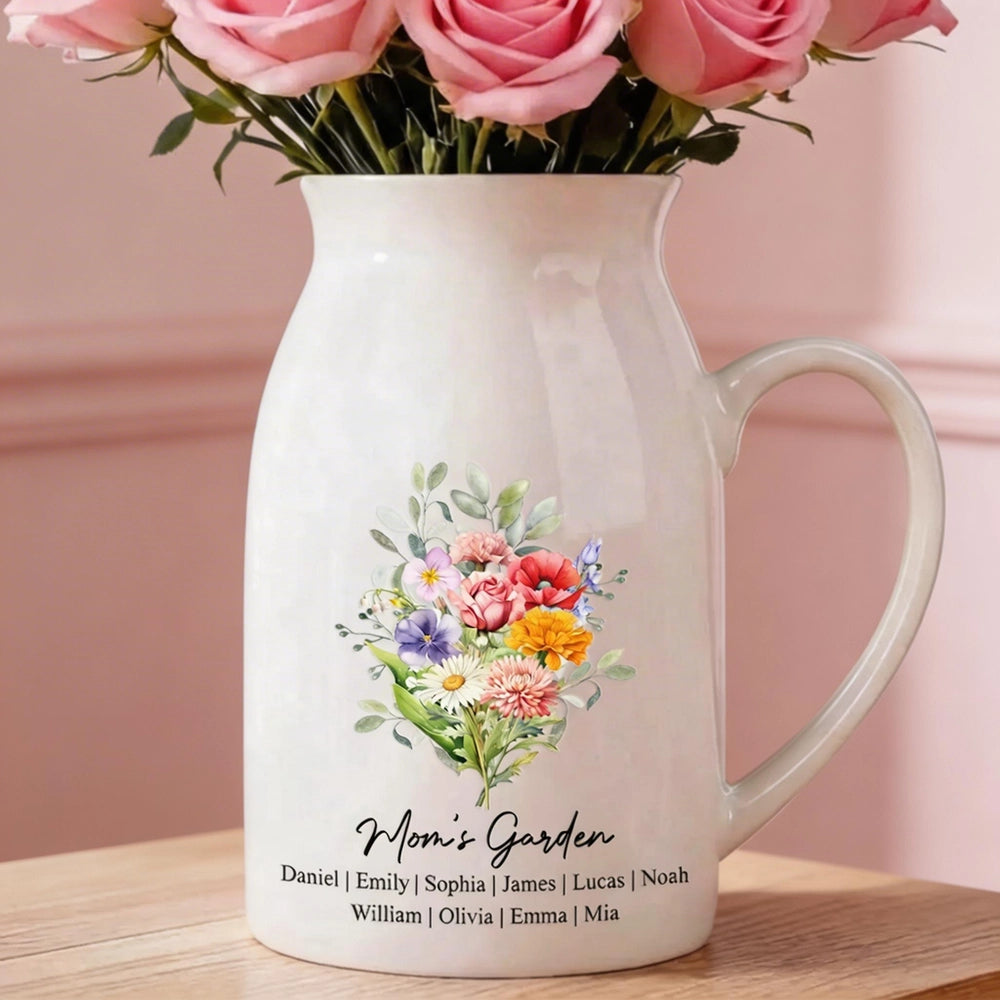 Personalized Ceramic Flower Vase for Mom - Custom Family Names Gift Vase MagicInPrints