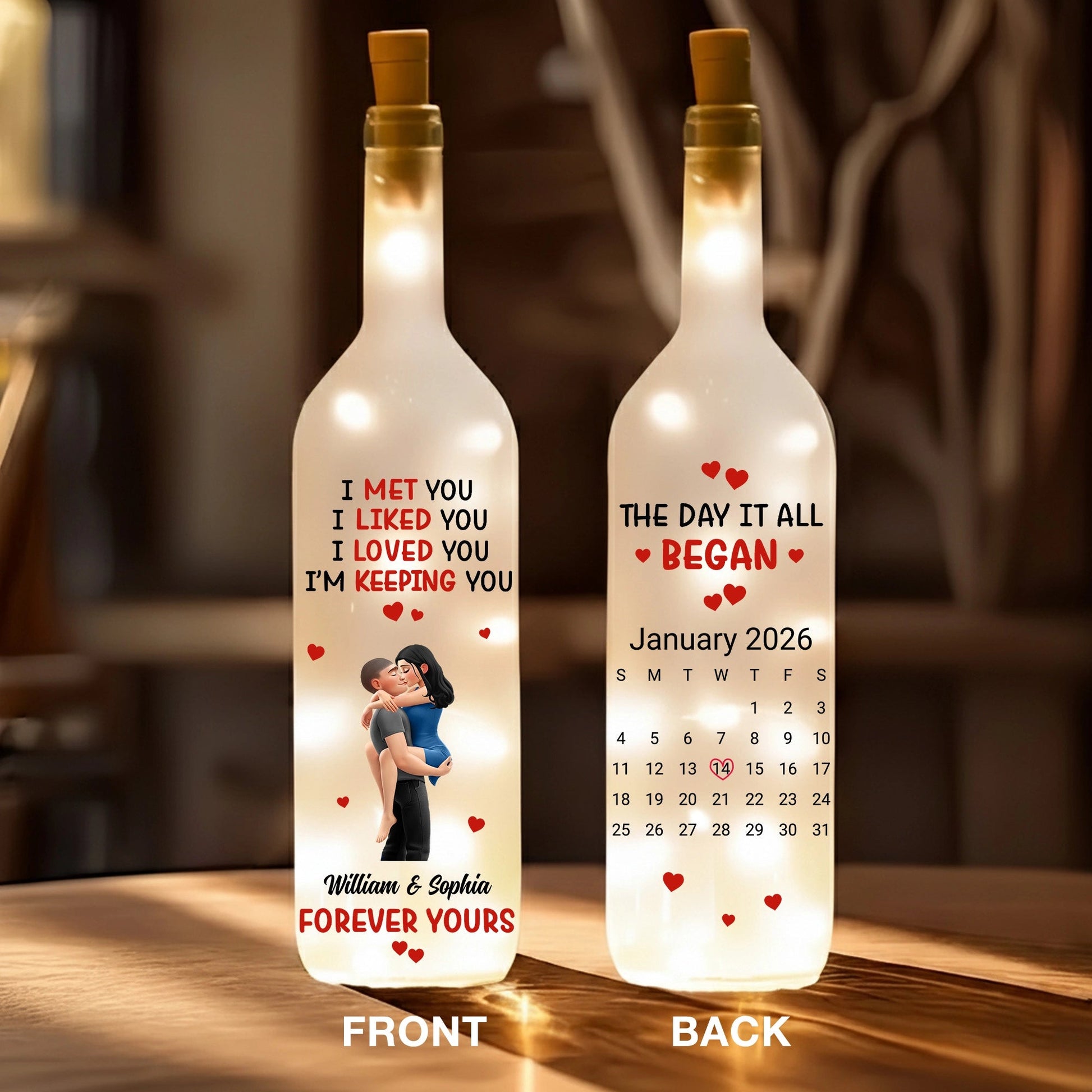 Personalized LED Wine Bottle Lamp for Couples - Romantic Anniversary Gift Lamp MagicInPrints