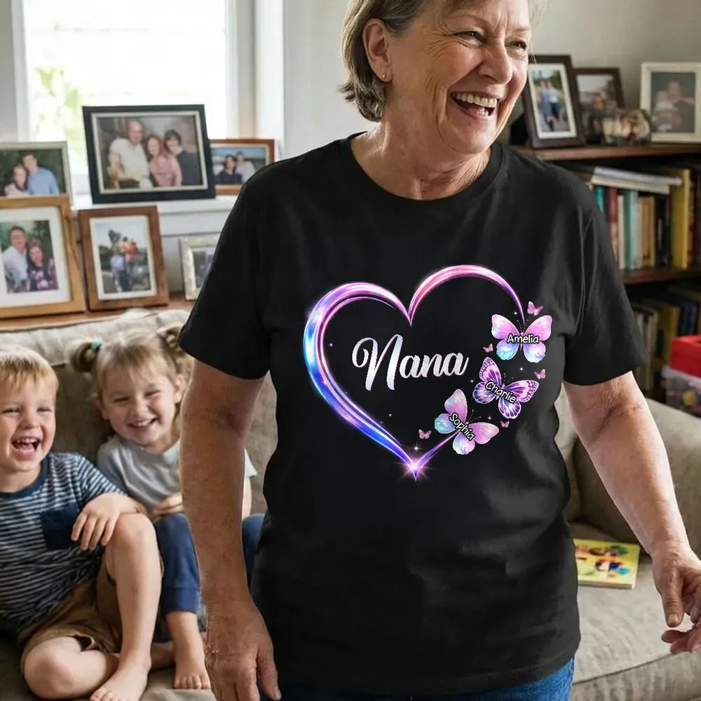 Personalized Grandma T-Shirt for Family - Custom Names and Butterflies Cloth MagicInPrints