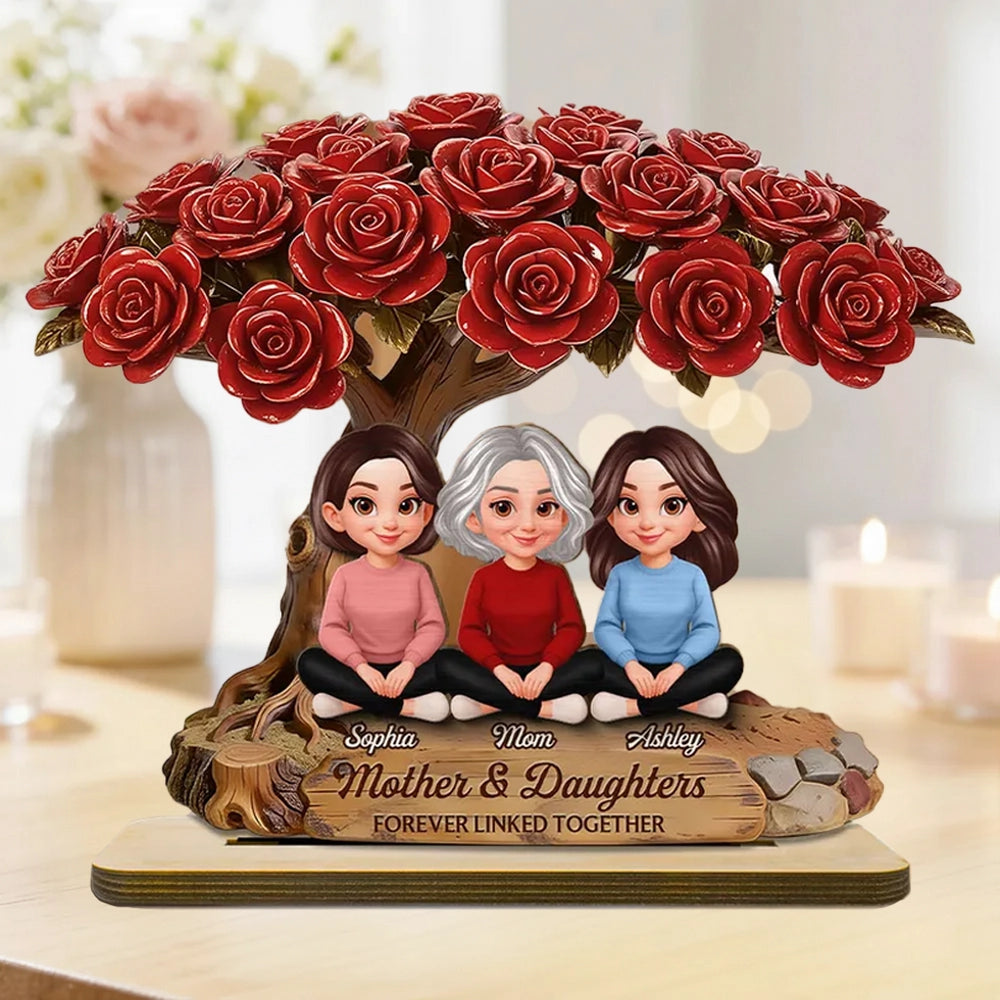 Personalized Mother & Daughters Figurine with Rose Tree - Sentimental Family Gift Plaque MagicInPrints