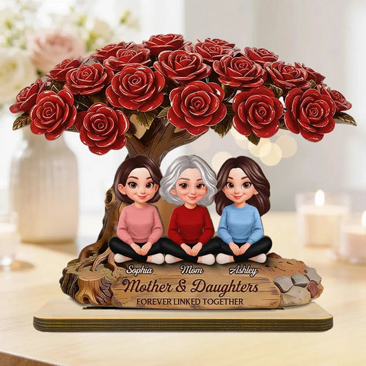 Personalized Mother & Daughters Figurine with Rose Tree - Sentimental Family Gift Plaque MagicInPrints