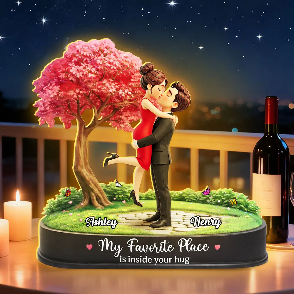 Custom Romantic Couple Figurine with Cherry Blossom Tree - Perfect for Anniversaries Plaque MagicInPrints