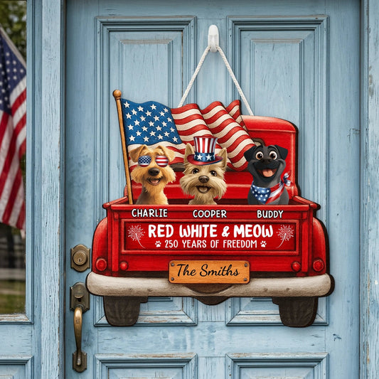 Personalized Patriotic Dog Door Sign for Pet Lovers - Independence Day Decor Sign MagicInPrints