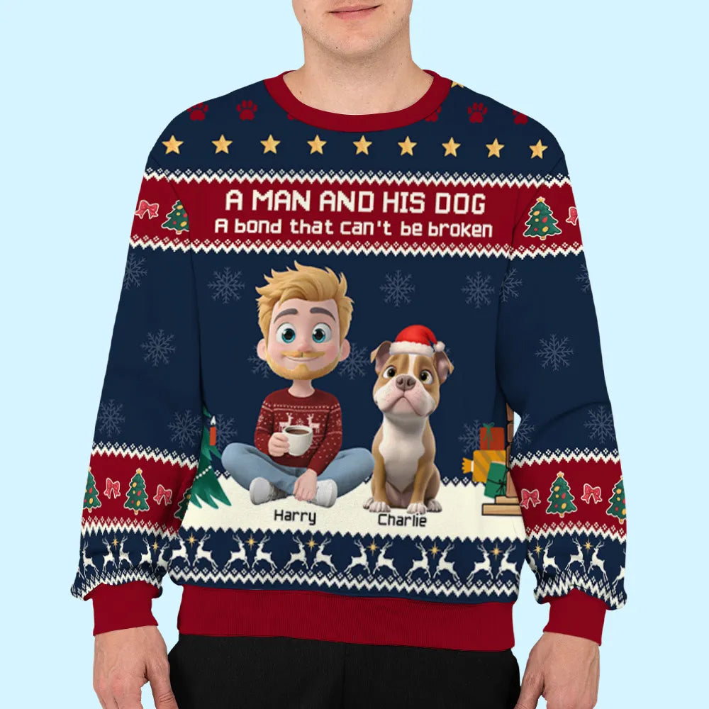 Personalized Christmas Sweater for Dog Lovers - Man and His Dog Design Cloth MagicInPrints