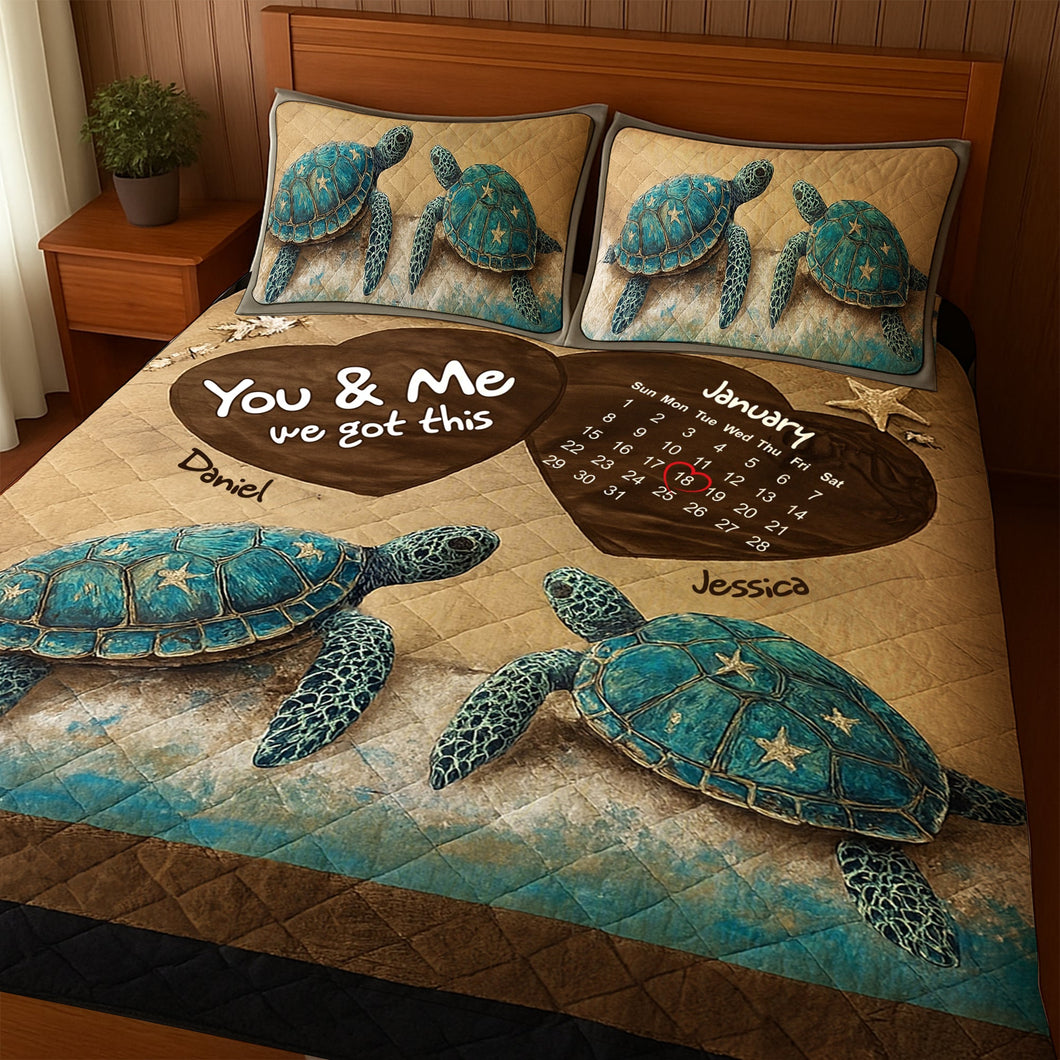 You & Me, We Got This - Beachy Sea Turtle Quilt Bed Set | Personalized Anniversary Gift for Couples Blanket MagicInPrints