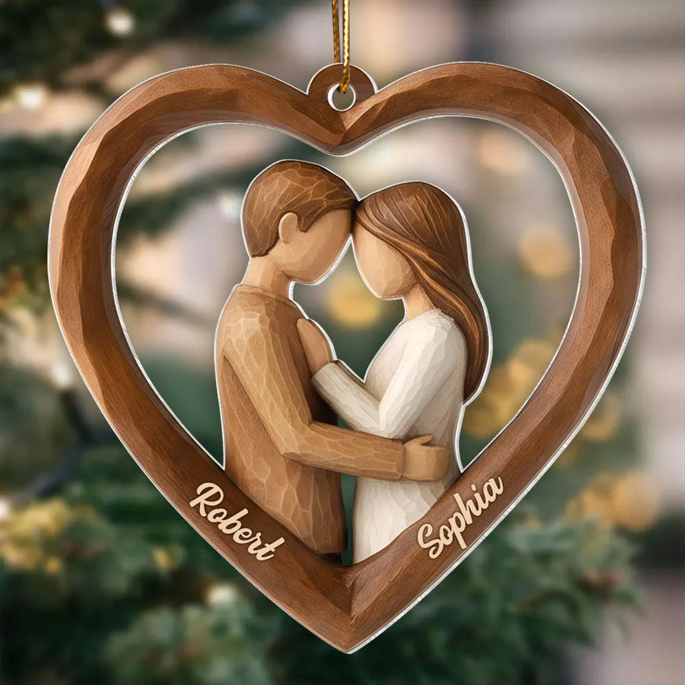 Personalized Wooden Heart Ornament for Couples - Romantic Christmas Gift Ornament MagicInPrints