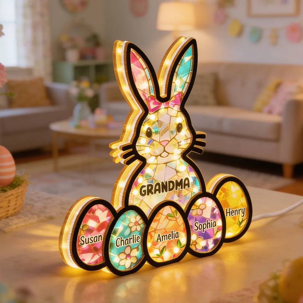 Personalized Easter Bunny LED Night Light for Grandma - Family Gift Plaque MagicInPrints
