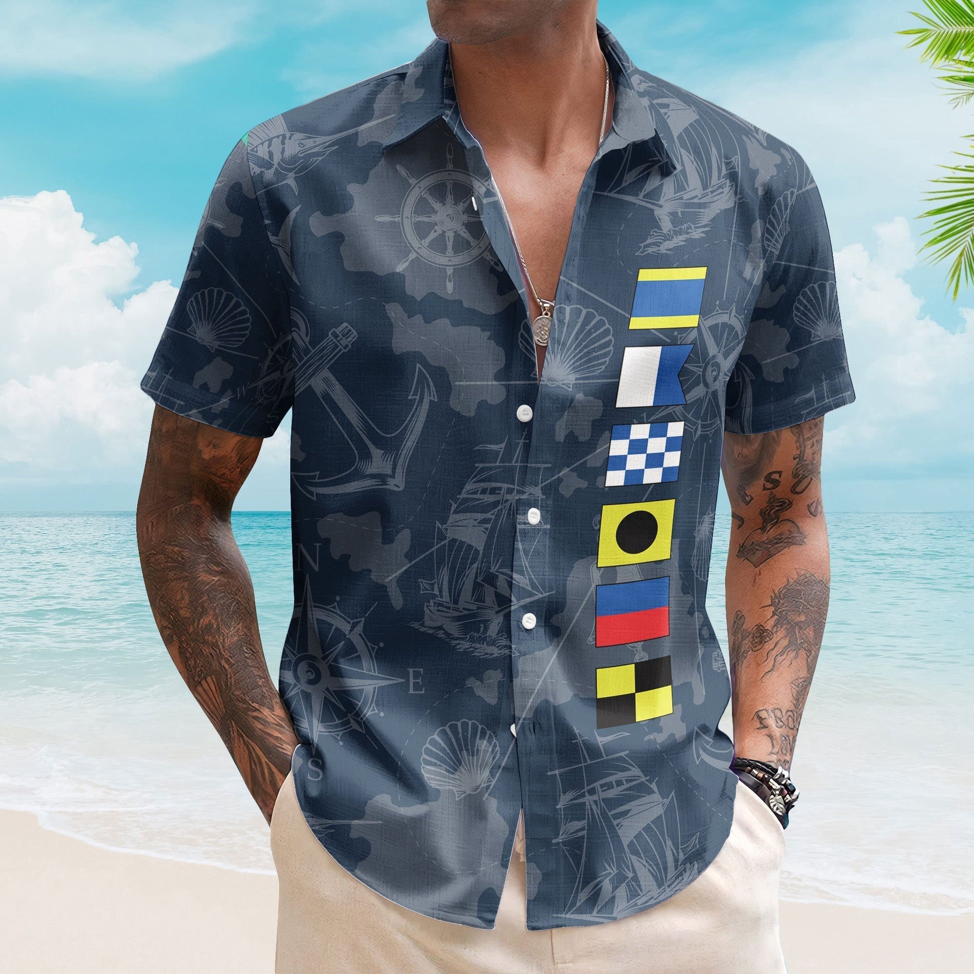 Nautical Print Men's Short Sleeve Shirt - Casual Summer Style Cloth MagicInPrints