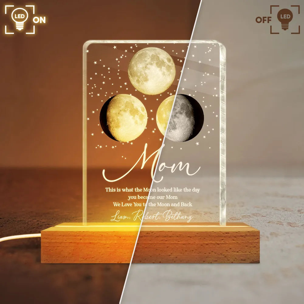 Personalized Moon Lamp for Mom - Custom Night Light with Date Plaque MagicInPrints
