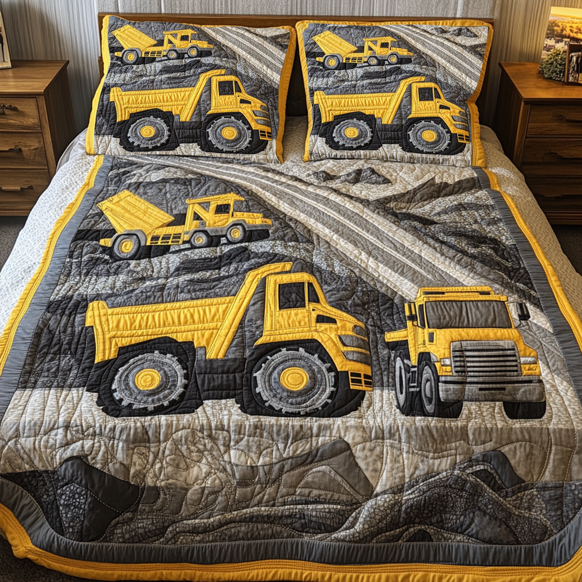 “Build Your Dreams” - Heavy Construction Vehicles Quilt Bed Set - Custom Gift for Construction Workers Blanket MagicInPrints