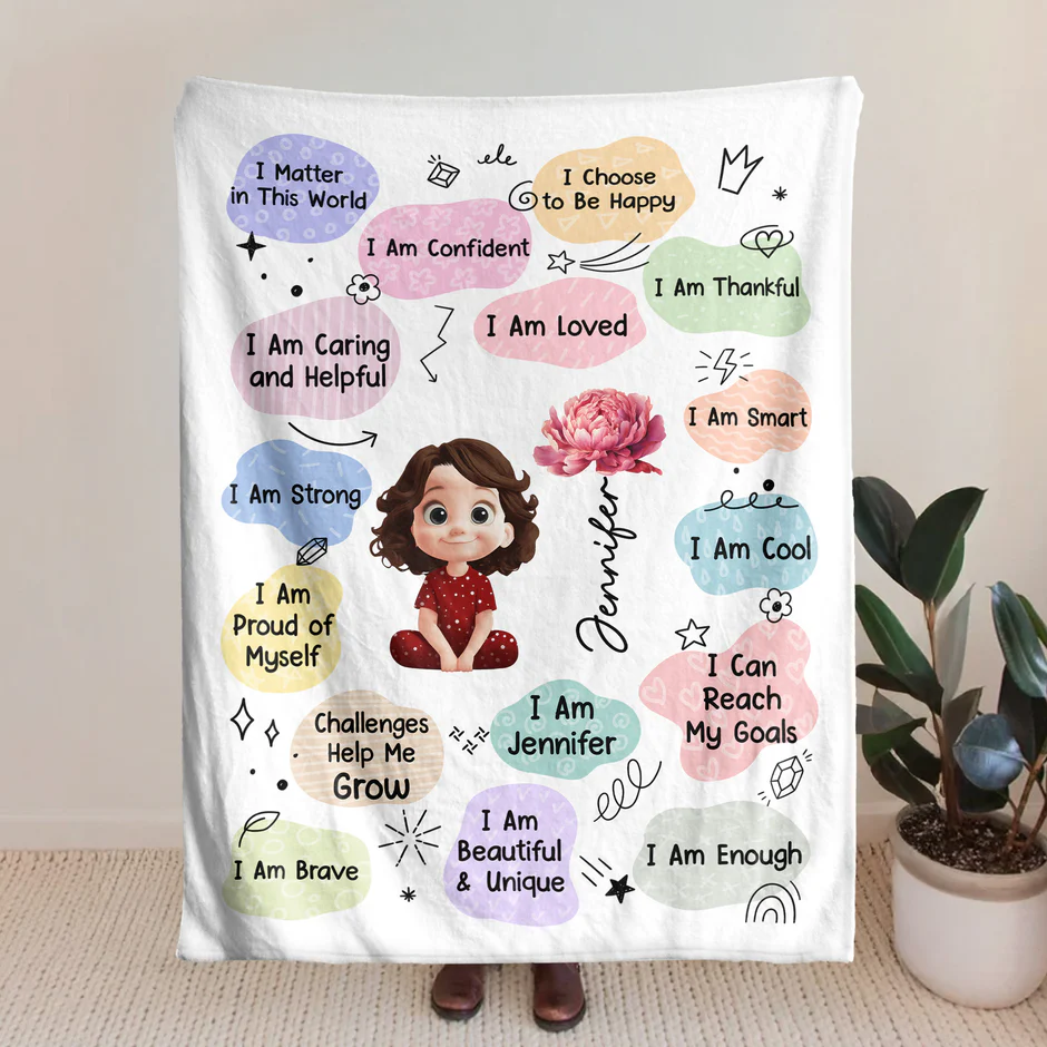 Personalized Kids Blanket with Positive Affirmations - Inspirational Gift for Children Blanket MagicInPrints