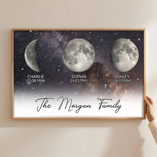 Personalized Moon Phase Family Canvas Print - Custom Birth Dates Wall Art Poster or Canvas MagicInPrints