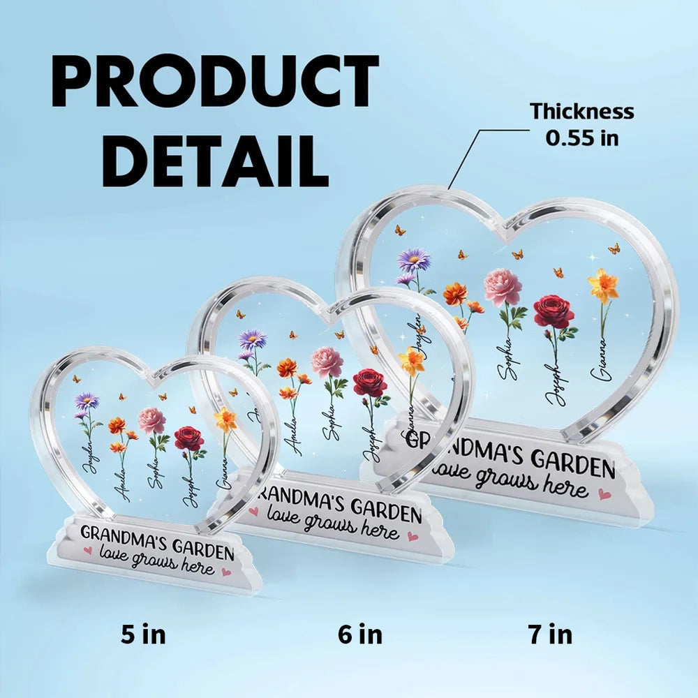 Personalized Heart-Shaped Acrylic Plaque for Grandma's Garden - Sentimental Gift Plaque MagicInPrints