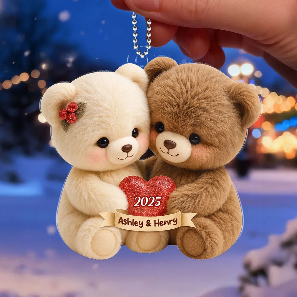 Custom Couple Bear Ornament with Names - Romantic Christmas Gift Car Hanger MagicInPrints