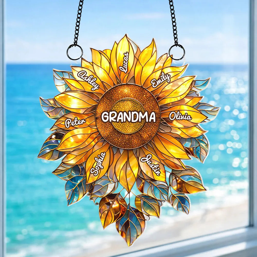 Personalized Sunflower Suncatcher for Grandma - Family Names Gift Ornament MagicInPrints