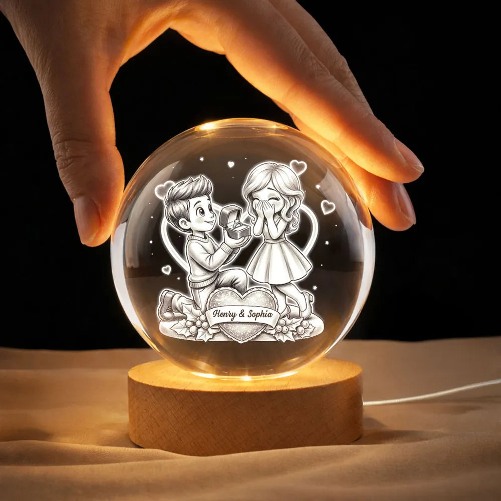 Personalized LED Crystal Ball Lamp for Couples - Romantic Gift for Anniversaries Lamp MagicInPrints