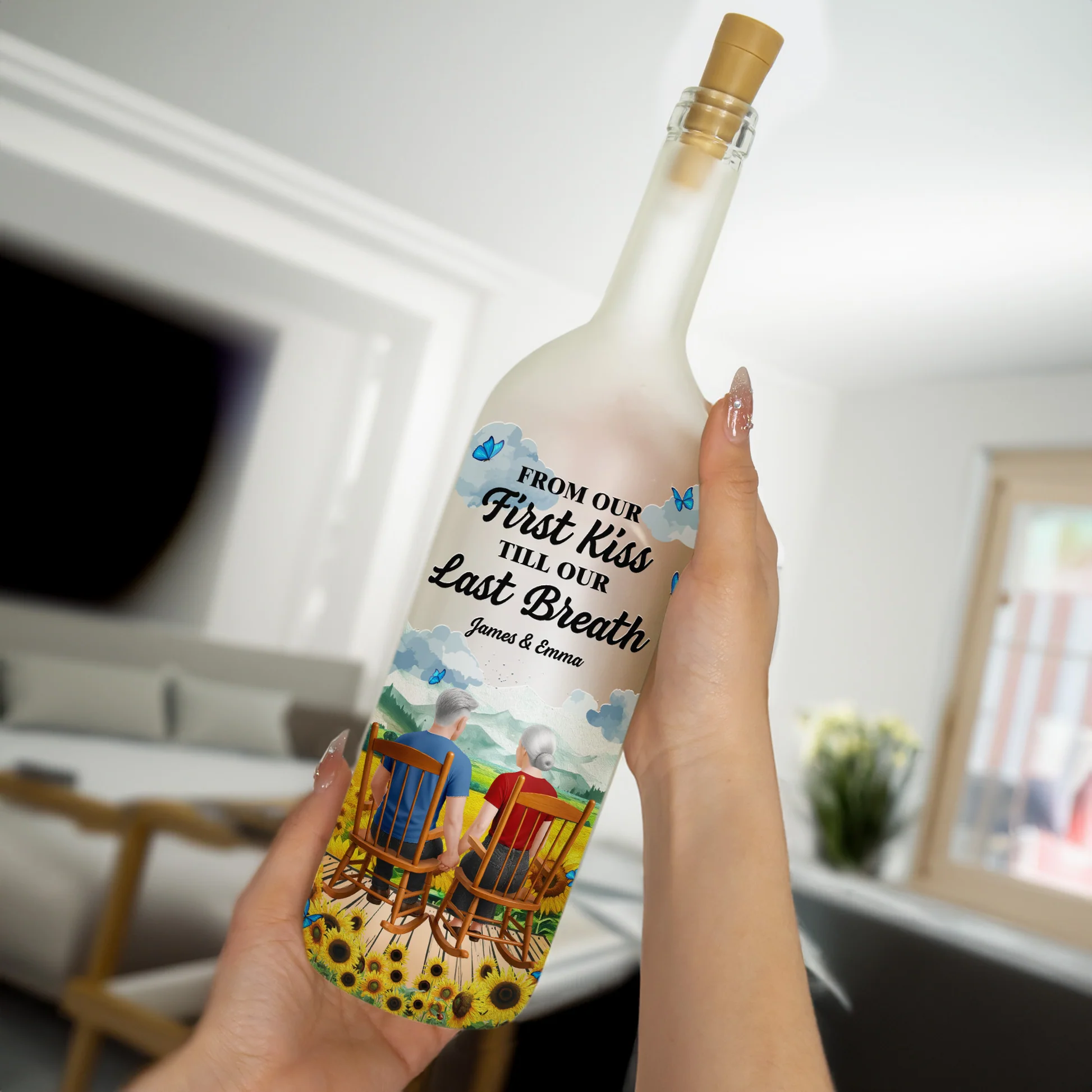 Personalized LED Wine Bottle Lamp for Couples - Romantic Anniversary Gift Lamp MagicInPrints