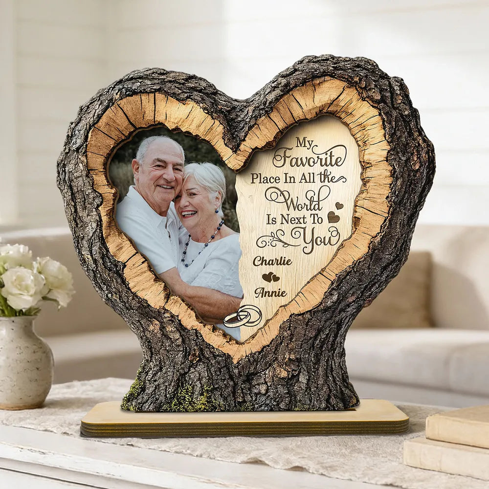 Custom Heart-Shaped Wooden Photo Frame for Couples - Anniversary Gift Plaque MagicInPrints