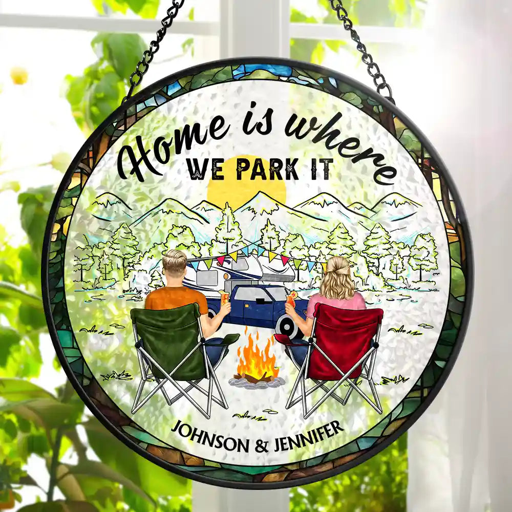 Personalized Stained Glass Camper Ornament for Couples - Camping Decor Ornament MagicInPrints